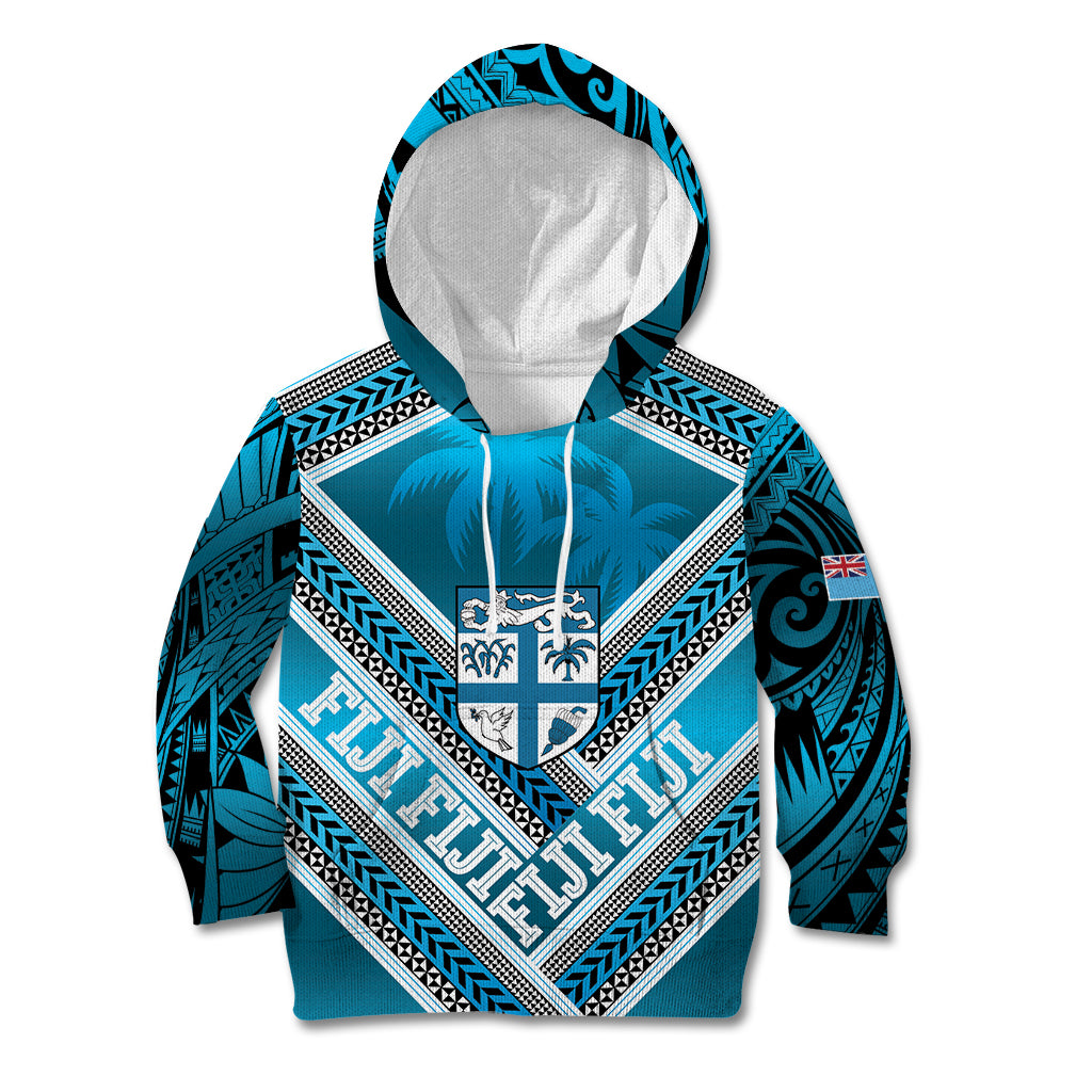 Custom Fiji Rugby Kid Hoodie Fijian Warrior With Polynesian Tribal Tattoos LT9 Hoodie Blue - Polynesian Pride