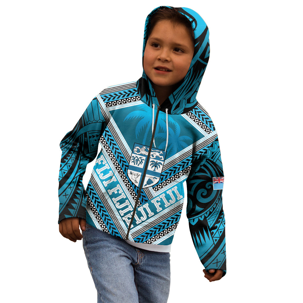 Custom Fiji Rugby Kid Hoodie Fijian Warrior With Polynesian Tribal Tattoos LT9 - Polynesian Pride
