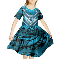 Custom Fiji Rugby Kid Short Sleeve Dress Fijian Warrior With Polynesian Tribal Tattoos LT9 - Polynesian Pride