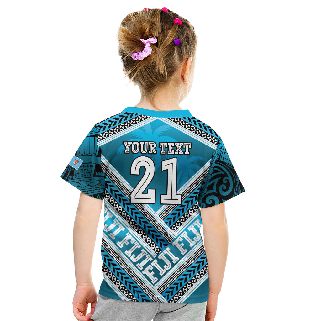 Custom Fiji Rugby Kid T Shirt Fijian Warrior With Polynesian Tribal Tattoos LT9 - Polynesian Pride