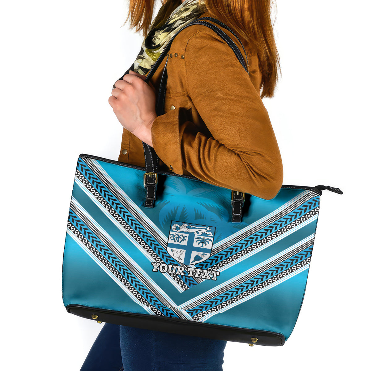 Custom Fiji Rugby Leather Tote Bag Fijian Warrior With Polynesian Tribal Tattoos LT9 Blue - Polynesian Pride