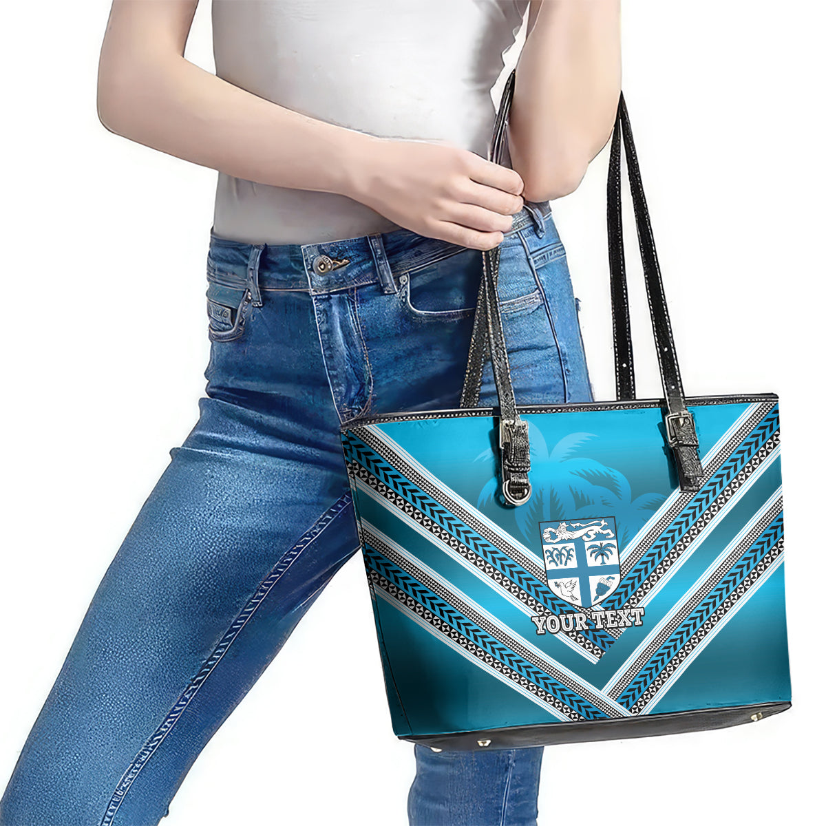 Custom Fiji Rugby Leather Tote Bag Fijian Warrior With Polynesian Tribal Tattoos LT9 - Polynesian Pride