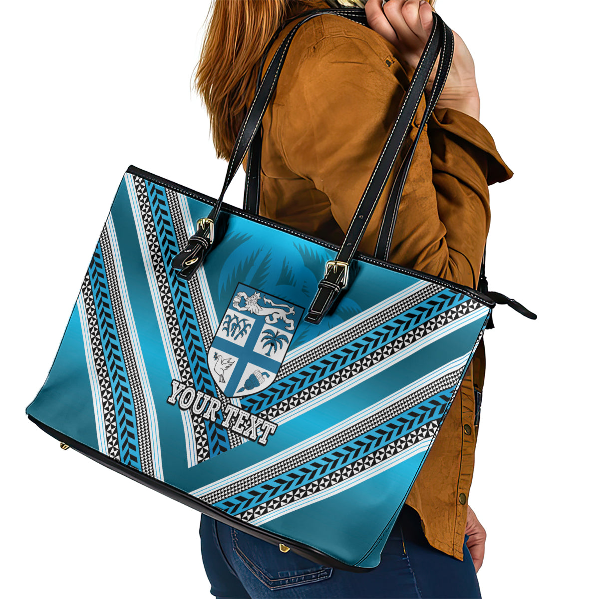 Custom Fiji Rugby Leather Tote Bag Fijian Warrior With Polynesian Tribal Tattoos LT9 - Polynesian Pride