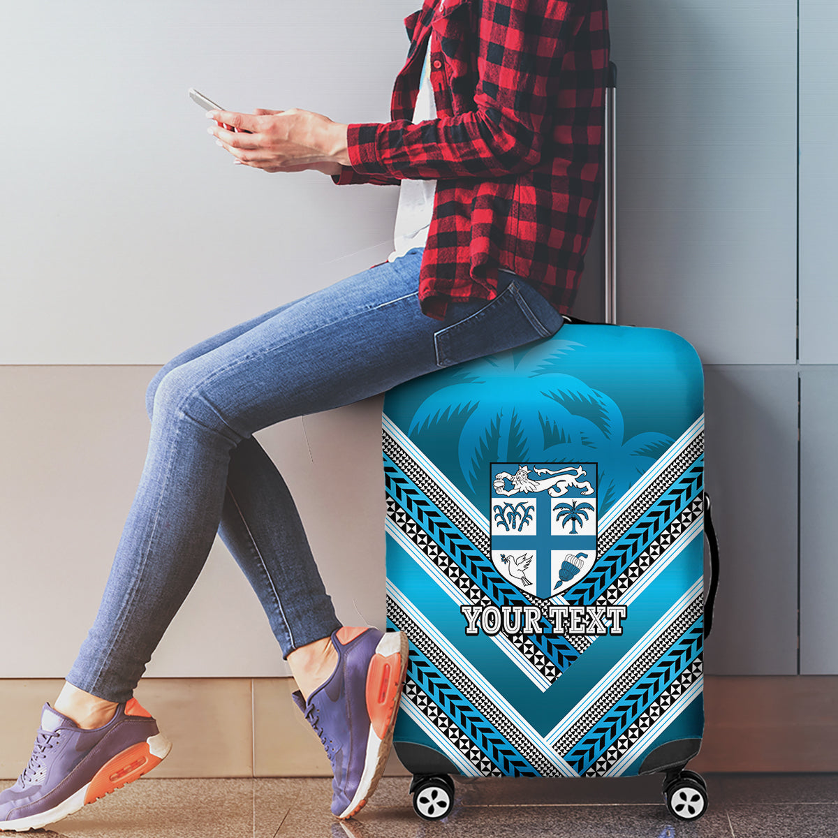 Custom Fiji Rugby Luggage Cover Fijian Warrior With Polynesian Tribal Tattoos LT9 - Polynesian Pride