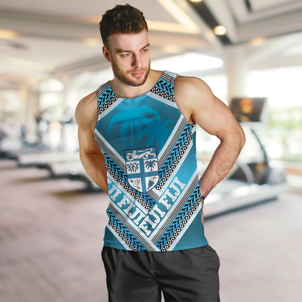 Custom Fiji Rugby Men Tank Top Fijian Warrior With Polynesian Tribal Tattoos LT9 Blue - Polynesian Pride
