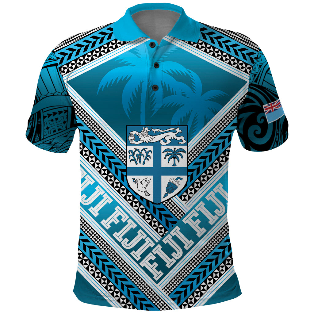 Custom Fiji Rugby Polo Shirt Fijian Warrior With Polynesian Tribal Tattoos LT9 Blue - Polynesian Pride