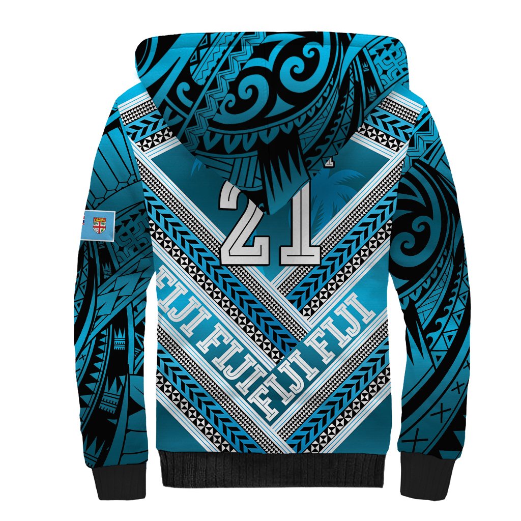 Custom Fiji Rugby Sherpa Hoodie Fijian Warrior With Polynesian Tribal Tattoos LT9 - Polynesian Pride