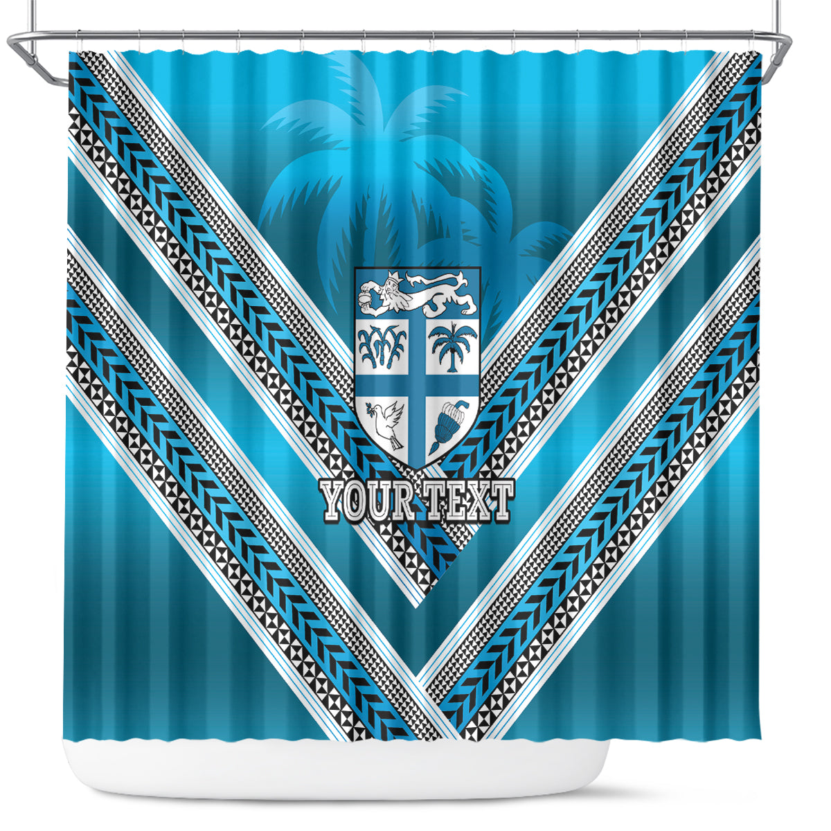 Custom Fiji Rugby Shower Curtain Fijian Warrior With Polynesian Tribal Tattoos LT9 Blue - Polynesian Pride