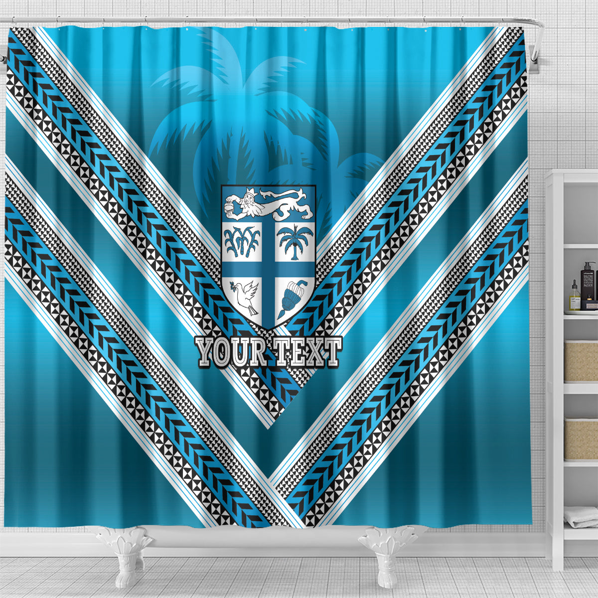 Custom Fiji Rugby Shower Curtain Fijian Warrior With Polynesian Tribal Tattoos LT9 - Polynesian Pride