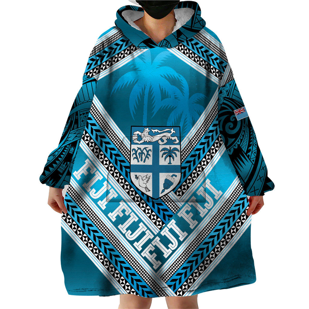 Custom Fiji Rugby Wearable Blanket Hoodie Fijian Warrior With Polynesian Tribal Tattoos LT9 - Polynesian Pride
