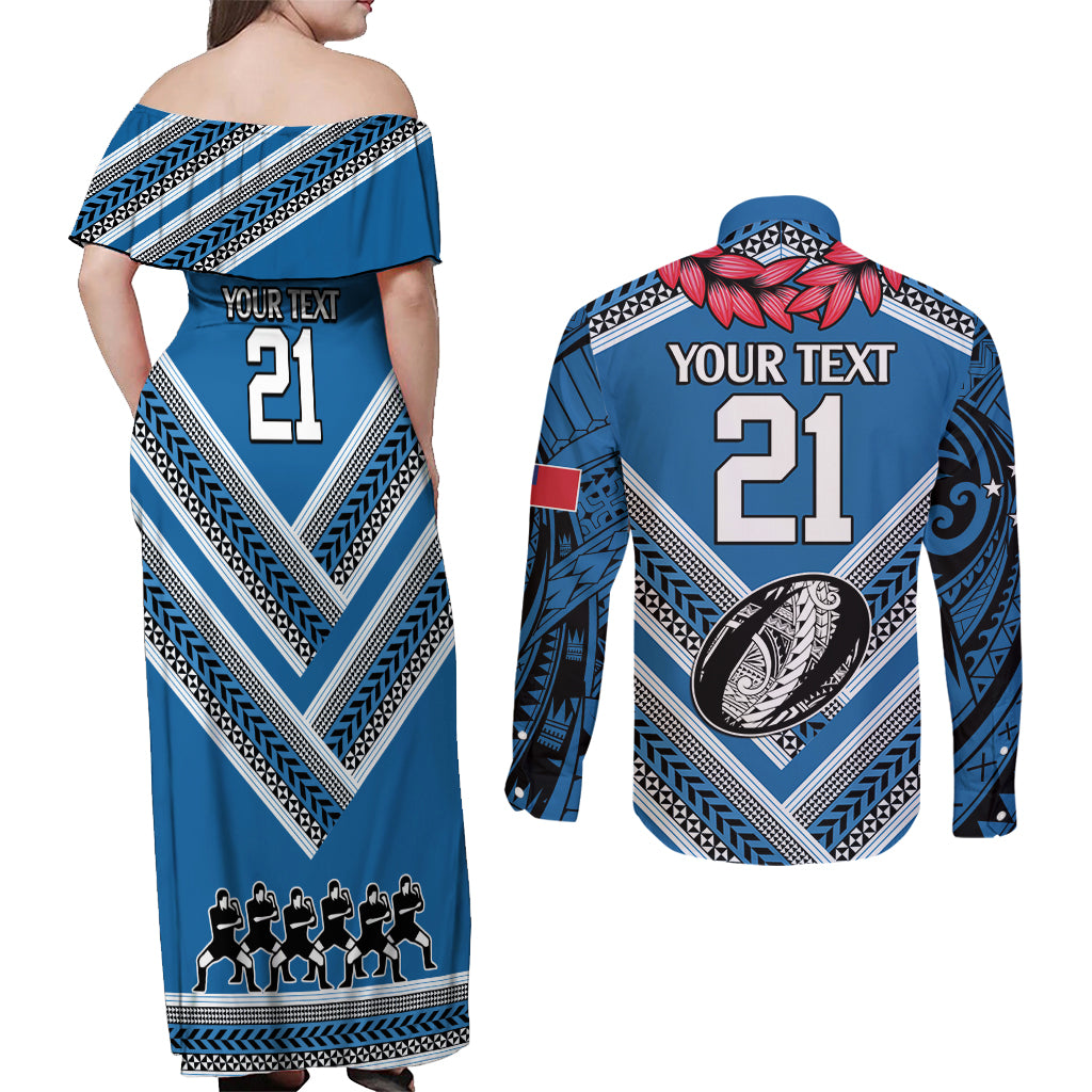 Custom Manuma Samoa Rugby Couples Matching Off Shoulder Maxi Dress and Long Sleeve Button Shirt Ula fala Samoan Siva Tau Tribal LT9 - Polynesian Pride