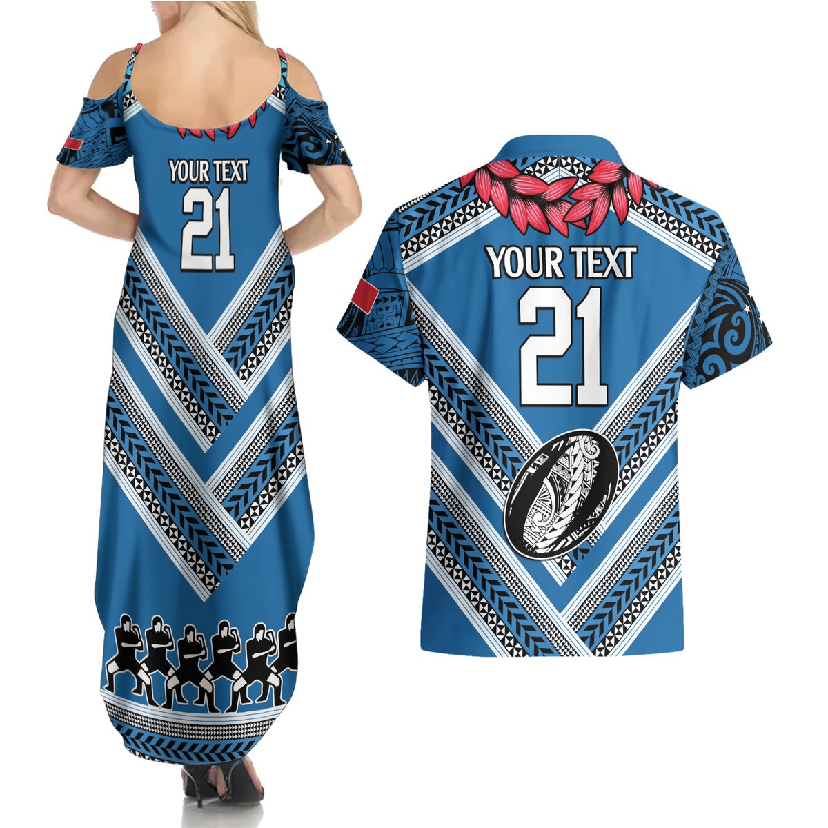 Custom Manuma Samoa Rugby Couples Matching Summer Maxi Dress and Hawaiian Shirt Ula fala Samoan Siva Tau Tribal LT9 - Polynesian Pride
