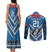 Custom Manuma Samoa Rugby Couples Matching Tank Maxi Dress and Long Sleeve Button Shirt Ula fala Samoan Siva Tau Tribal LT9 - Polynesian Pride