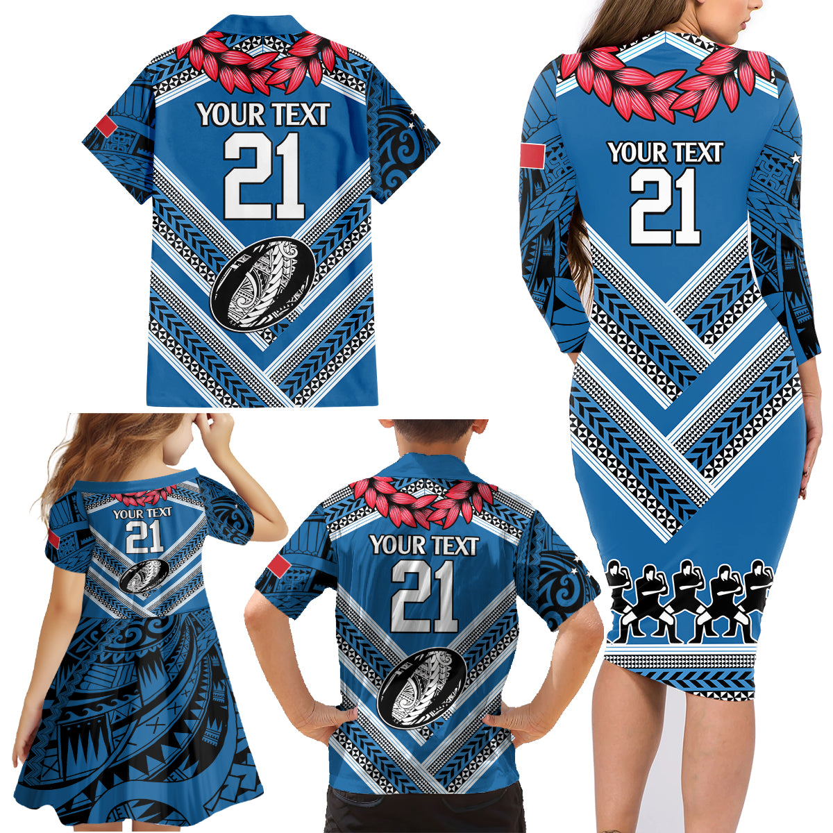 Custom Manuma Samoa Rugby Family Matching Long Sleeve Bodycon Dress and Hawaiian Shirt Ula fala Samoan Siva Tau Tribal LT9 - Polynesian Pride