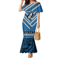 Custom Manuma Samoa Rugby Family Matching Mermaid Dress and Hawaiian Shirt Ula fala Samoan Siva Tau Tribal LT9 Mom's Dress Blue - Polynesian Pride