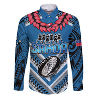 Custom Manuma Samoa Rugby Family Matching Off Shoulder Maxi Dress and Hawaiian Shirt Ula fala Samoan Siva Tau Tribal LT9 Dad's Shirt - Long Sleeve Blue - Polynesian Pride