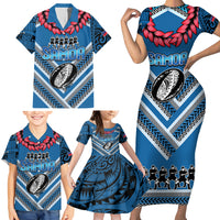 Custom Manuma Samoa Rugby Family Matching Short Sleeve Bodycon Dress and Hawaiian Shirt Ula fala Samoan Siva Tau Tribal LT9 - Polynesian Pride