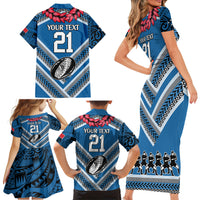 Custom Manuma Samoa Rugby Family Matching Short Sleeve Bodycon Dress and Hawaiian Shirt Ula fala Samoan Siva Tau Tribal LT9 - Polynesian Pride