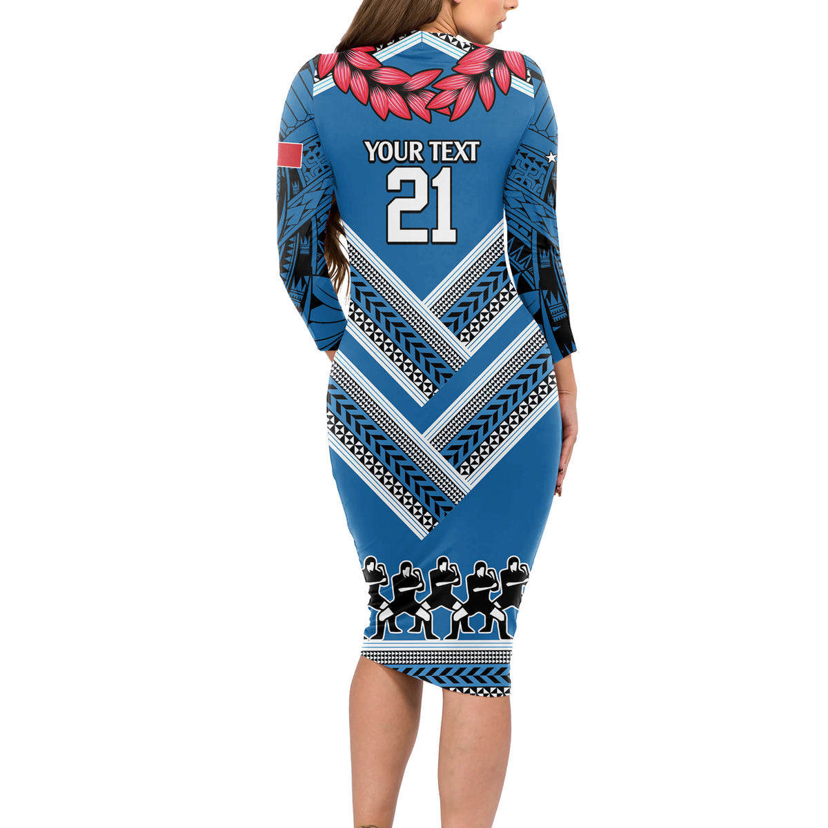 Custom Manuma Samoa Rugby Long Sleeve Bodycon Dress Ula fala Samoan Siva Tau Tribal LT9 - Polynesian Pride