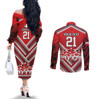 Custom Tonga Rugby Couples Matching Off The Shoulder Long Sleeve Dress and Long Sleeve Button Shirt Tonga Sipi Tau Ngatu Tribal Pattern LT9 - Polynesian Pride