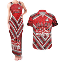 Custom Tonga Rugby Couples Matching Tank Maxi Dress and Hawaiian Shirt Tonga Sipi Tau Ngatu Tribal Pattern LT9 Red - Polynesian Pride
