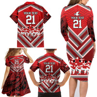 Custom Tonga Rugby Family Matching Long Sleeve Bodycon Dress and Hawaiian Shirt Tonga Sipi Tau Ngatu Tribal Pattern LT9 - Polynesian Pride