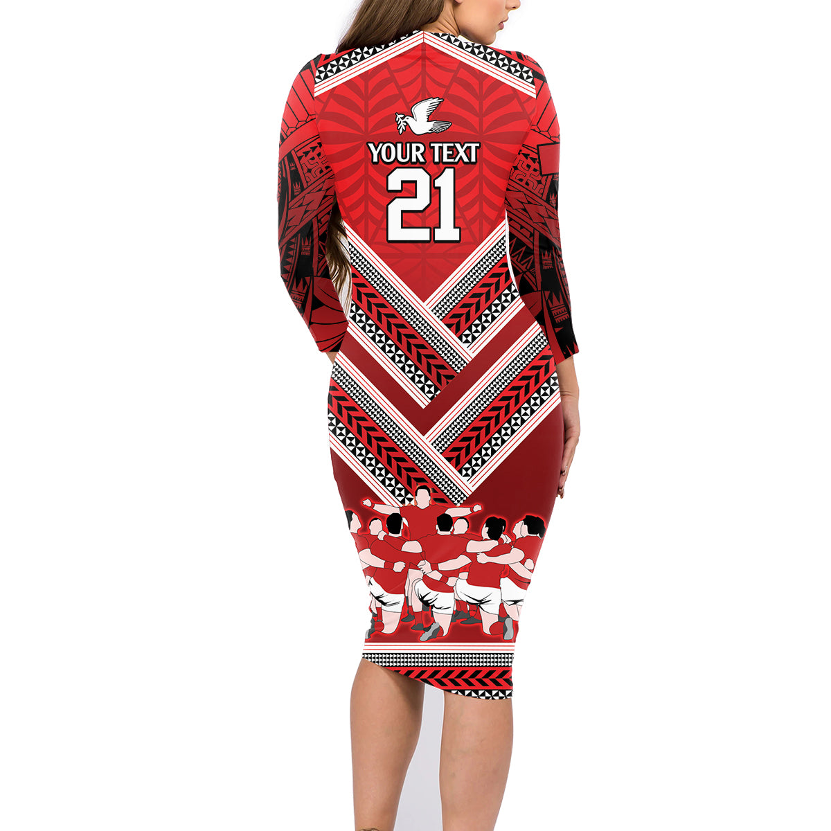 Custom Tonga Rugby Family Matching Long Sleeve Bodycon Dress and Hawaiian Shirt Tonga Sipi Tau Ngatu Tribal Pattern LT9 - Polynesian Pride