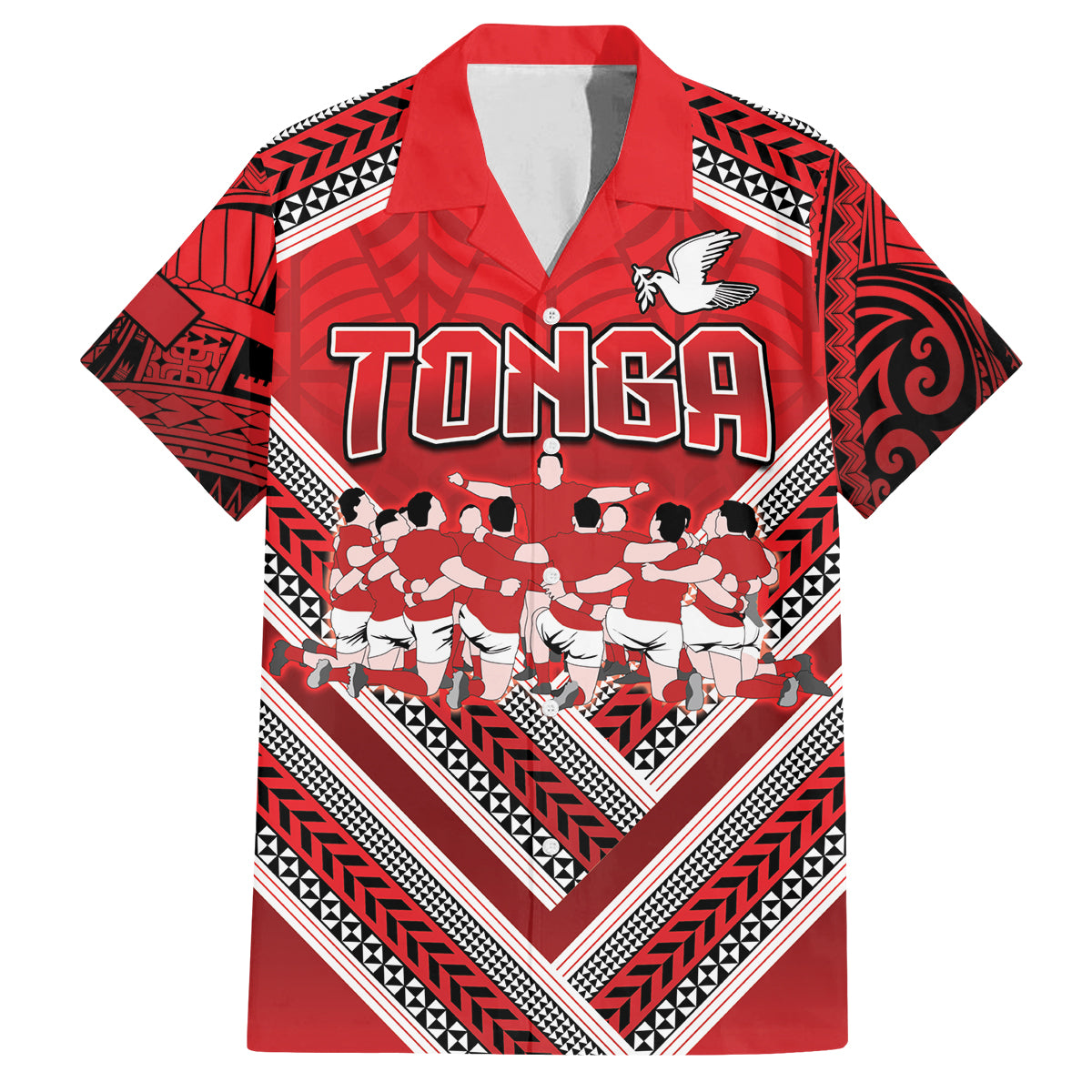 Custom Tonga Rugby Family Matching Off The Shoulder Long Sleeve Dress and Hawaiian Shirt Tonga Sipi Tau Ngatu Tribal Pattern LT9 Dad's Shirt - Short Sleeve Red - Polynesian Pride