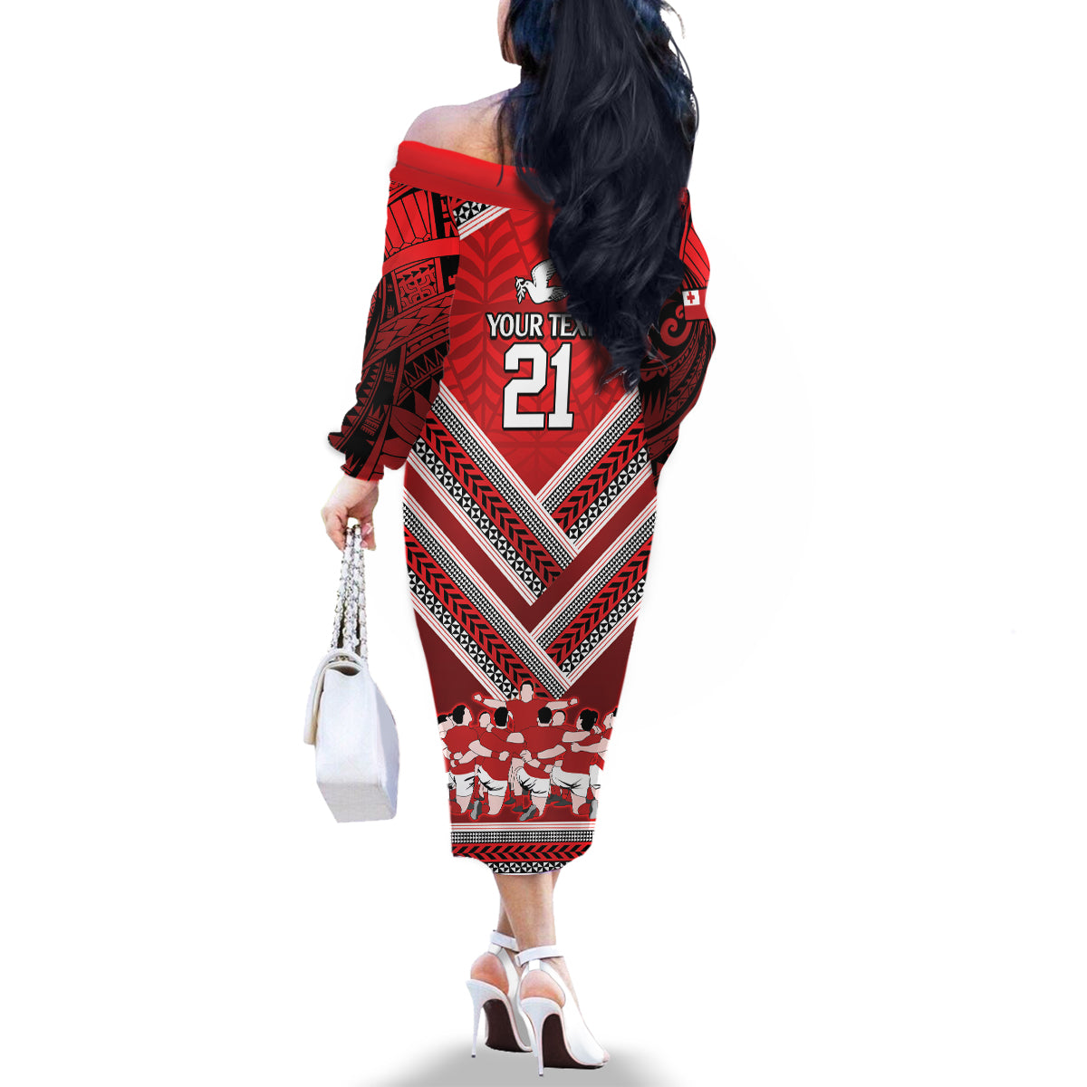 Custom Tonga Rugby Family Matching Off The Shoulder Long Sleeve Dress and Hawaiian Shirt Tonga Sipi Tau Ngatu Tribal Pattern LT9 - Polynesian Pride