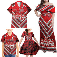 Custom Tonga Rugby Family Matching Off Shoulder Maxi Dress and Hawaiian Shirt Tonga Sipi Tau Ngatu Tribal Pattern LT9 - Polynesian Pride