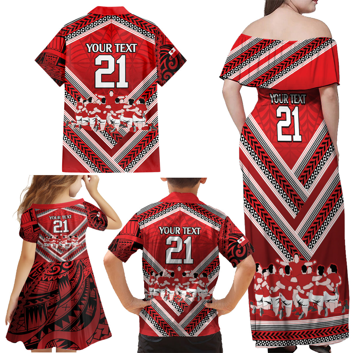 Custom Tonga Rugby Family Matching Off Shoulder Maxi Dress and Hawaiian Shirt Tonga Sipi Tau Ngatu Tribal Pattern LT9 - Polynesian Pride