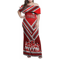 Custom Tonga Rugby Family Matching Off Shoulder Maxi Dress and Hawaiian Shirt Tonga Sipi Tau Ngatu Tribal Pattern LT9 Mom's Dress Red - Polynesian Pride