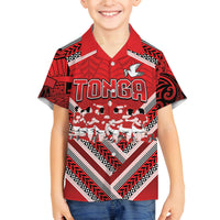 Custom Tonga Rugby Family Matching Off Shoulder Maxi Dress and Hawaiian Shirt Tonga Sipi Tau Ngatu Tribal Pattern LT9 Son's Shirt Red - Polynesian Pride