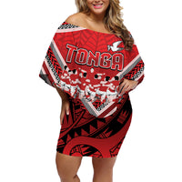 Custom Tonga Rugby Family Matching Off Shoulder Short Dress and Hawaiian Shirt Tonga Sipi Tau Ngatu Tribal Pattern LT9 Mom's Dress Red - Polynesian Pride