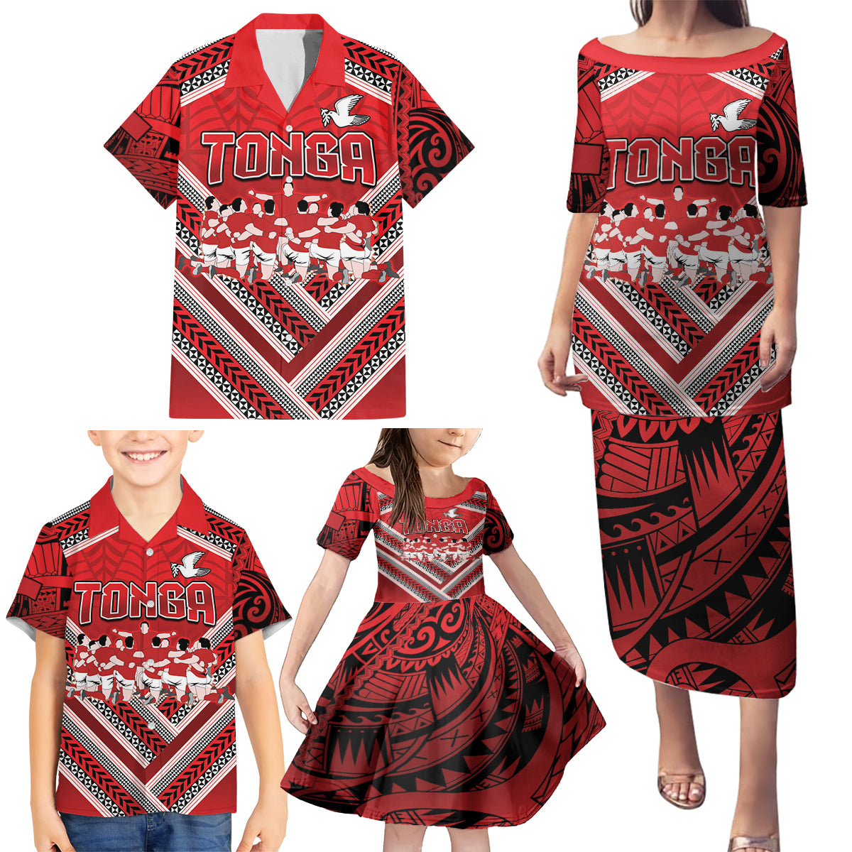 Custom Tonga Rugby Family Matching Puletasi and Hawaiian Shirt Tonga Sipi Tau Ngatu Tribal Pattern LT9 - Polynesian Pride