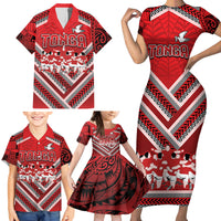 Custom Tonga Rugby Family Matching Short Sleeve Bodycon Dress and Hawaiian Shirt Tonga Sipi Tau Ngatu Tribal Pattern LT9 - Polynesian Pride