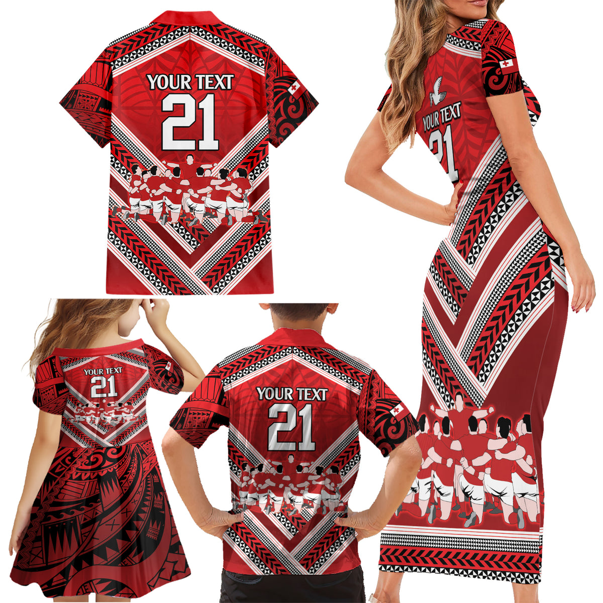 Custom Tonga Rugby Family Matching Short Sleeve Bodycon Dress and Hawaiian Shirt Tonga Sipi Tau Ngatu Tribal Pattern LT9 - Polynesian Pride