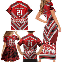 Custom Tonga Rugby Family Matching Short Sleeve Bodycon Dress and Hawaiian Shirt Tonga Sipi Tau Ngatu Tribal Pattern LT9 - Polynesian Pride