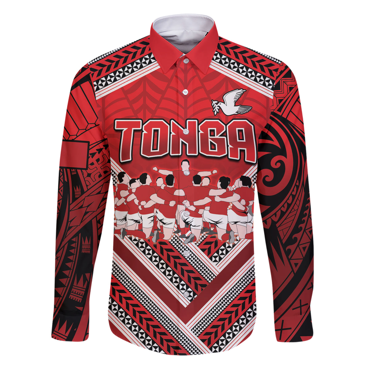 Custom Tonga Rugby Family Matching Short Sleeve Bodycon Dress and Hawaiian Shirt Tonga Sipi Tau Ngatu Tribal Pattern LT9 Dad's Shirt - Long Sleeve Red - Polynesian Pride