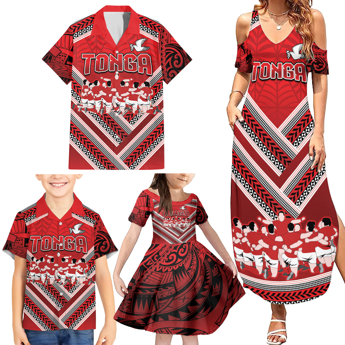 Custom Tonga Rugby Family Matching Summer Maxi Dress and Hawaiian Shirt Tonga Sipi Tau Ngatu Tribal Pattern LT9 - Polynesian Pride