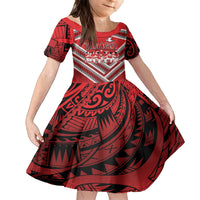 Custom Tonga Rugby Family Matching Tank Maxi Dress and Hawaiian Shirt Tonga Sipi Tau Ngatu Tribal Pattern LT9 Daughter's Dress Red - Polynesian Pride