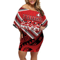 Custom Tonga Rugby Off Shoulder Short Dress Tonga Sipi Tau Ngatu Tribal Pattern
