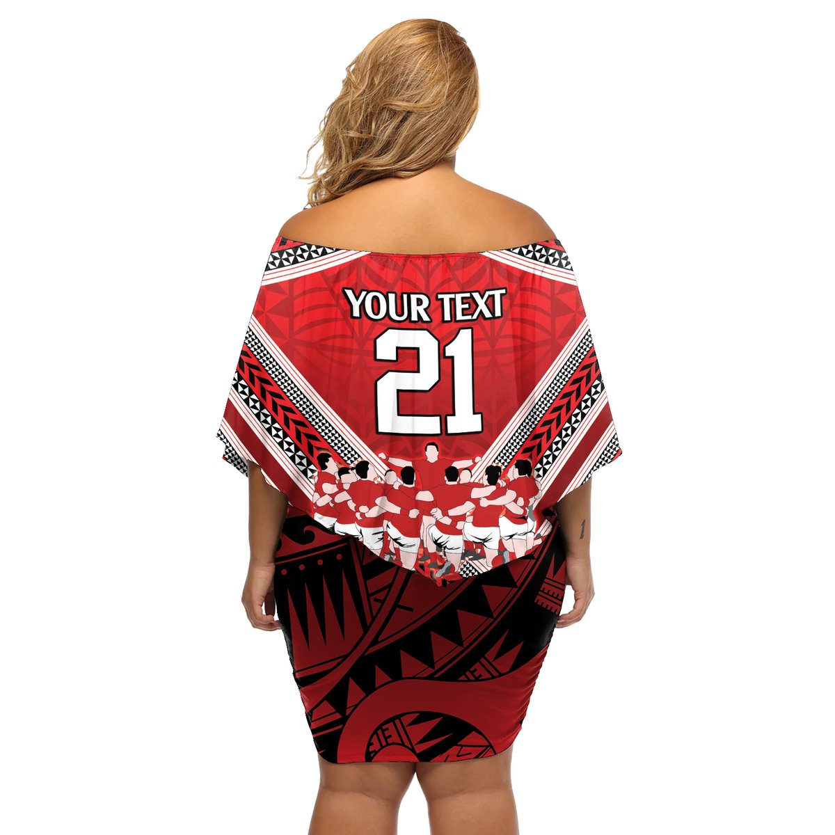 Custom Tonga Rugby Off Shoulder Short Dress Tonga Sipi Tau Ngatu Tribal Pattern
