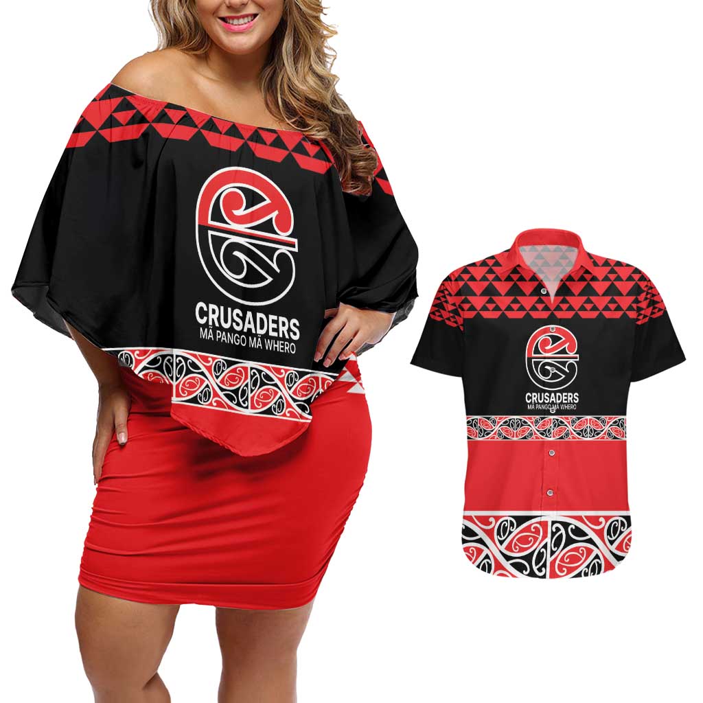 New Zealand Rugby Pacific Custom Couples Matching Off Shoulder Short Dress and Hawaiian Shirt Whatumoana Maori Kowhaiwhai Pattern