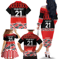 New Zealand Rugby Pacific Custom Family Matching Off The Shoulder Long Sleeve Dress and Hawaiian Shirt Whatumoana Maori Kowhaiwhai Pattern
