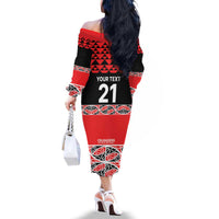 New Zealand Rugby Pacific Custom Family Matching Off The Shoulder Long Sleeve Dress and Hawaiian Shirt Whatumoana Maori Kowhaiwhai Pattern