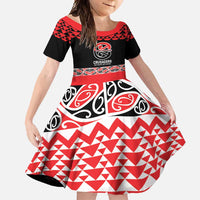 New Zealand Rugby Pacific Custom Family Matching Off Shoulder Maxi Dress and Hawaiian Shirt Whatumoana Maori Kowhaiwhai Pattern LT9 Daughter's Dress Blue - Polynesian Pride