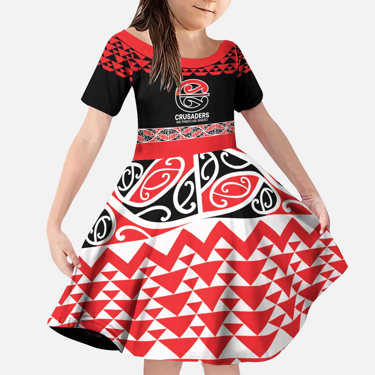 New Zealand Rugby Pacific Custom Kid Short Sleeve Dress Whatumoana Maori Kowhaiwhai Pattern LT9 KID Blue - Polynesian Pride