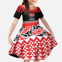 New Zealand Rugby Pacific Custom Kid Short Sleeve Dress Whatumoana Maori Kowhaiwhai Pattern LT9 KID Blue - Polynesian Pride