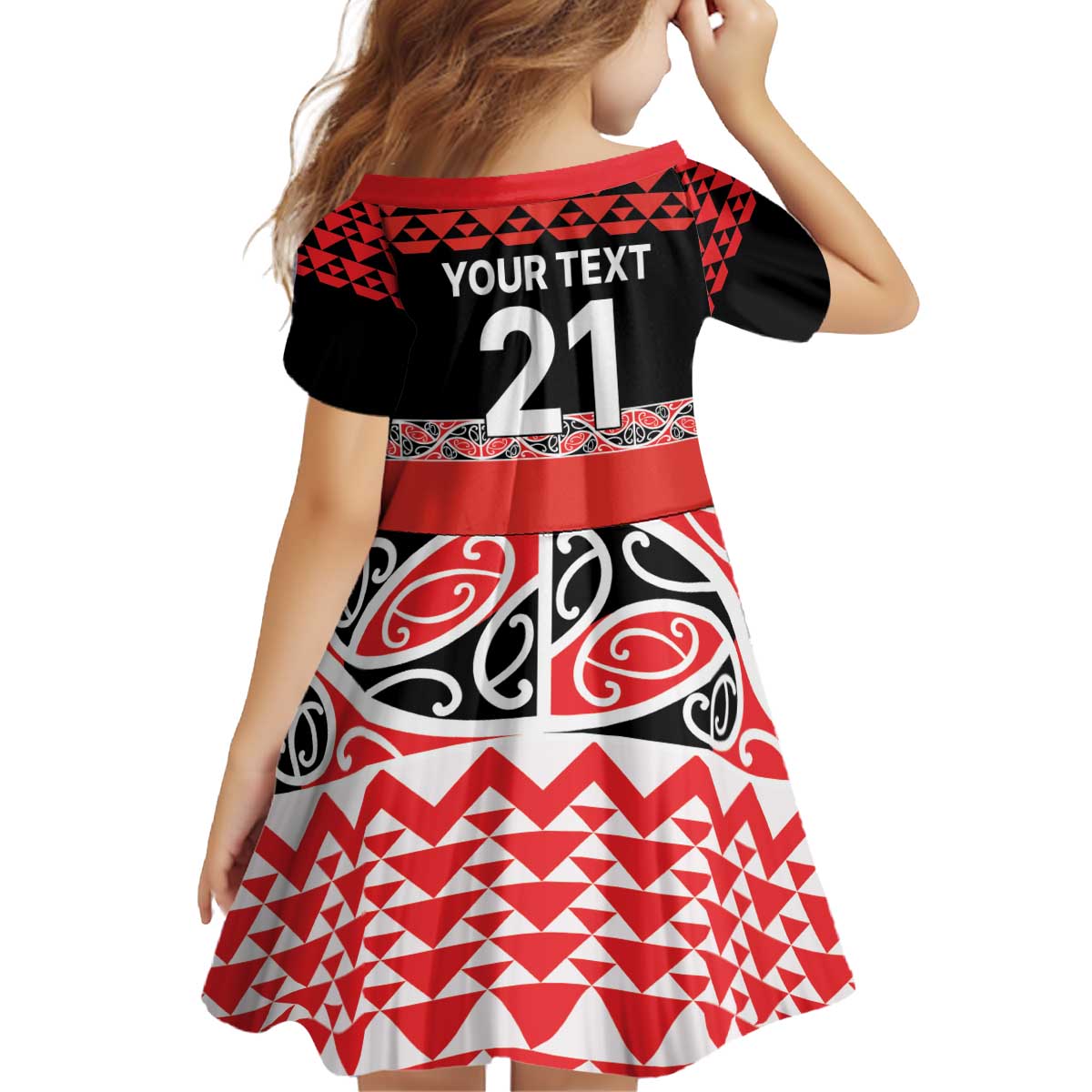 New Zealand Rugby Pacific Custom Kid Short Sleeve Dress Whatumoana Maori Kowhaiwhai Pattern LT9 - Polynesian Pride